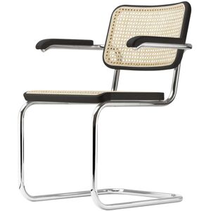 Thonet S 64 V Chaise avec accoudoirs chrome hetre teinte noir TP 29 cannage avec tissu de soutien en plastique