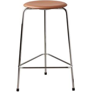 Fritz Hansen - Tabouret de bar High Dot H 65 cm, cuir noyer / piètement chromé