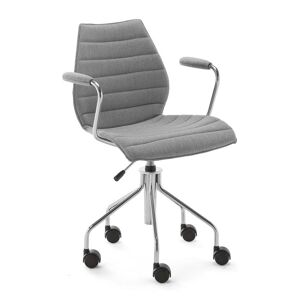 Kartell - Maui Soft Chaise de bureau avec accoudoirs et roulettes, acier chrome / Noma grey