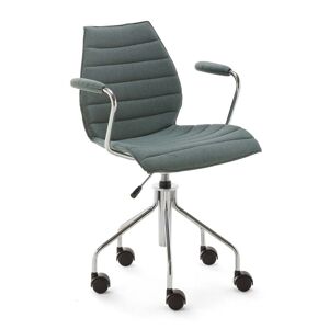 Kartell - Maui Soft Chaise de bureau avec accoudoirs et roulettes, acier chrome / Noma green