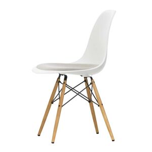 Vitra - Chaise d'appoint Eames en plastique DSW avec coussin d'assise, frene couleur miel / blanc (patins en feutre de base fonce)