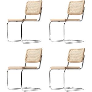 Thonet - S 32 V Chaise, chrome / hêtre naturel (TP 17) / cannage avec tissu de soutien (lot de 4)