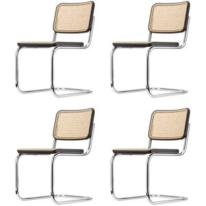 Thonet - S 32 V Chaise, chrome / hetre teinte noir (TP 29) / cannage avec tissu de soutien (set de 4)