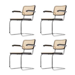 Thonet - S 64 V Chaise avec accoudoirs, chrome / hêtre teinté noir (TP 29) / cannage avec tissu de soutien en plastique (set de 4)