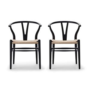 Carl Hansen - CH24 Wishbone Chair , soft black / tressage naturel (lot de 2)