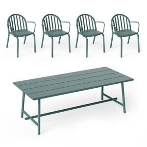 Fatboy - Fred's Outdoor table 220 x 100 cm + chaise a accoudoirs (set de 4), vert sauge fonce (edition exclusive)