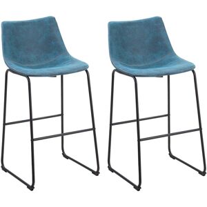 Lot 2 Chaises de Bar Tabourets en Tissu Bleu avec Pieds Noirs et Dossier Rembourré Design Rétro Moderne pour Cuisine ou Salle à Manger Beliani - Publicité