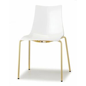 2 Chaises de salle à manger blanc brillant pieds laiton - Boite à design - Blanc