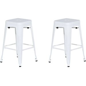 Lot 2 Chaises Tabourets de Bar Industriels en Acier Blanc 60 cm Empilables et Confortables pour Cuisine ou Salle à Manger au Design Moderne Beliani - Publicité