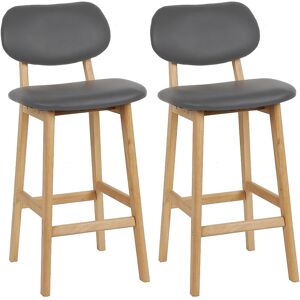 2 x Tabouret de bar avec pieds en bois, Tabouret de cuisine avec siège en similicuir, Gris - Aqrau - Publicité