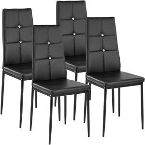 Tectake - Ensemble 4 chaises de salle à manger Rembourré avec revêtement aspect cuir avec dossier ergonomique à paillettes - noir - Publicité