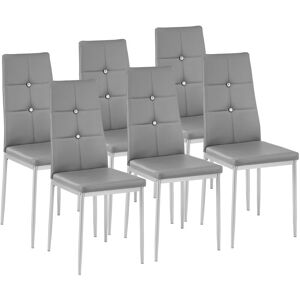 Tectake - Ensemble de 6 chaises de salle à manger Rembourré avec revêtement aspect cuir Dossier avec forme ergonomique, à paillettes - gris - Publicité