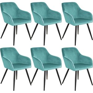 TECTAKE 6 Chaises marilyn Design en Velours Style Scandinave - chaise de salle à manger, chaise de cuisine, chaise de salon - turquoise/noir - Publicité