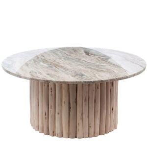AMADEUS Table basse ronde en bois flotté et marbre D90 - blanche - beige - Publicité