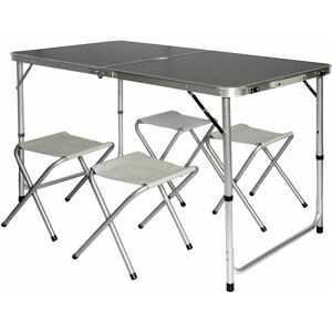 Table de Camping pliable réglable en hauteur 120x60x70cm incl 4 Tabourets pliants format mallette Gris Foncé - grau - Amanka - Publicité