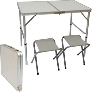 Table de Camping pliable réglable en hauteur 90x60x70cm incl 2 Tabourets pliants format mallette Gris Clair - grau - Amanka - Publicité