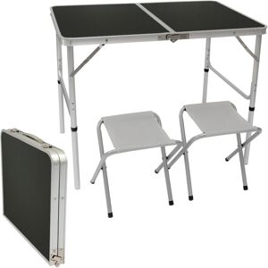 AMANKA Table de Camping pliable réglable en hauteur 90x60x70cm incl 2 Tabourets pliants format mallette Gris Foncé - grau - Publicité