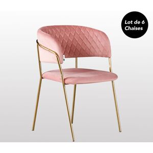 Life Interiors - atarah - Lot de 6 Chaises en Velours Rose - Structure Dorée - Style Moderne - Avec Accoudoirs - Salle à Manger, Cuisine ou Salon - Rose - Publicité