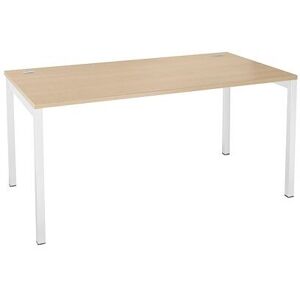 Sans Marque - Bureau droit plateau chêne l 160 x p 80 cm, piétement métal couleur blanc - Practica - Maxiburo - Blanc - Publicité