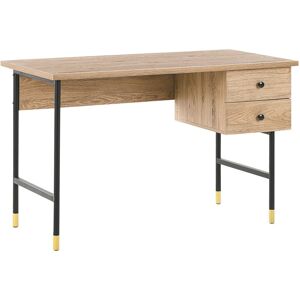 Table Bureau Effet Bois de Chêne Clair avec 2 Tiroirs Pratiques Design Tendance pour Chambre ou Salon au Style Rétro Scandinave et Moderne Beliani - Publicité