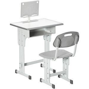 HOMCOM Bureau enfant avec chaise - ensemble bureau et chaise réglable - support de lecture, case - gris blanc - Publicité