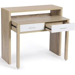 Idmarket - Bureau extensible max bois façon hêtre et blanc - Blanc - Publicité