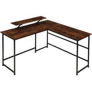 Tectake - Bureau melrose 140x130x76,5cm - table d'ordinateur en l avec support d'écran, bureau d'angle, table de bureau - Bois foncé industriel, rustique - Publicité