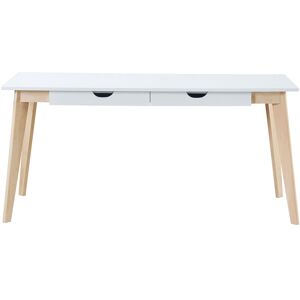 Miliboo - Bureau avec rangements 2 tiroirs scandinave blanc et bois clair L160 leena - Blanc - Publicité