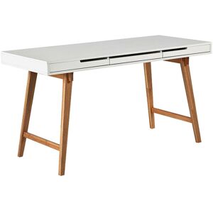 Miliboo - Bureau avec rangements 3 tiroirs scandinave blanc mat et bois clair massif L140 eska - Bois clair / blanc - Publicité