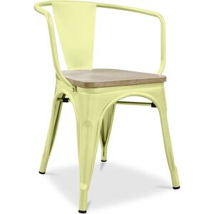 Tolix Style - Chaise de salle à manger avec accoudoirs - Bois et acier - Stylix Jaune pâle - Bois, Acier - Jaune pâle - Publicité