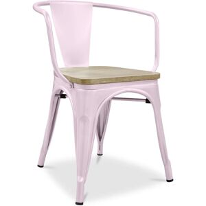 Tolix Style - Chaise de salle à manger avec accoudoirs - Bois et acier - Stylix Rose pâle - Bois, Acier - Rose pâle - Publicité