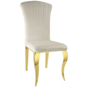 LES TENDANCES Chaise baroque en velours et pieds métal doré brillant Kania - lot de 6-Couleur Beige clair - Publicité