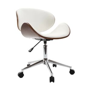 Miliboo - Chaise de bureau à roulettes design blanc, bois foncé noyer et acier chromé walnut - Blanc - Publicité