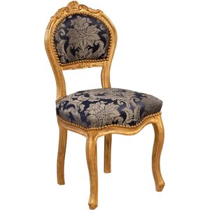 BISCOTTINI Chaise de salon dorée Louis XVI 90x45x42 Chaise en bois Fauteuil de chambre à coucher Style français Fauteuil baroque rembourré - bleu et or - Publicité