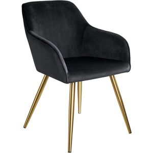 Tectake - Chaise marilyn Effet Velours Style Scandinave - chaise de salle à manger, chaise de cuisine, chaise de salon - noir/or - Publicité