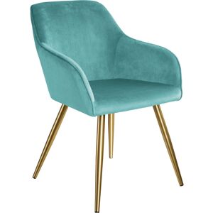 Tectake - Chaise marilyn Effet Velours Style Scandinave - chaise de salle à manger, chaise de cuisine, chaise de salon - turquoise/or - Publicité
