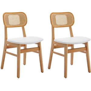 Wahson Office Chairs - Chaises de Salle à Manger Lot de 2 Chaise Salle a Manger en Bois avec Coussin Chaise Rotin Confortable,Cuir pu, Blanc - Publicité