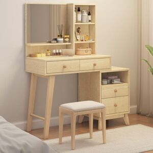 MODERNLUXE Coiffeuse avec miroir - 4 compartiments ouverts et 4 grands tiroirs - Naturel (tabouret non inclus) - Publicité