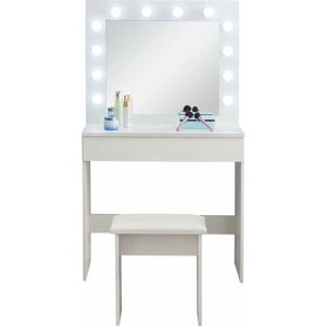 KEYOUNG Coiffeuse Blanche avec 1 Grand tiroir et Tabouret Table de Maquillage avec lumières led Hollywood Meuble de Chambre à Coucher (Blanc, 1 tiroir) - Publicité