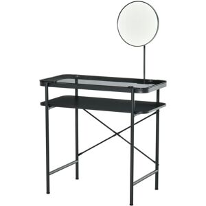 HOMCOM Coiffeuse design contemporain table de maquillage plateau verre trempé étagère miroir pivotant métal noir - Blanc - Publicité