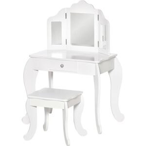 HOMCOM Coiffeuse enfant avec tabouret, miroir triptyque et tiroir coulissant - coiffeuse dim. 63L x 40l x 85,5H cm - mdf blanc acrylique - Publicité