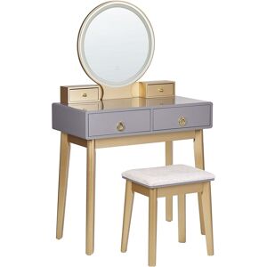 BELIANI Coiffeuse avec Tabouret et Miroir en Bois et mdf Polyester Gris et Doré Fedry - Publicité