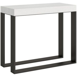 LES TENDANCES Console extensible blanche et métal anthracite 40 à 300cm Elatra-Support 4 pieds-5 rallonges fines - Publicité