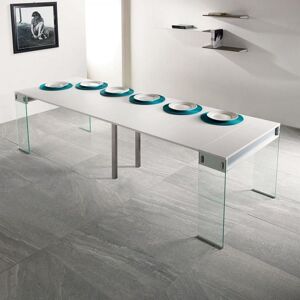 Inside75 - Table console extensible 45 à 270 cm stef xl 10 couverts piétement verre clair plateau blanc - blanc - Publicité