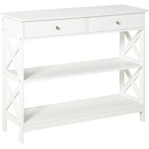 Homcom - Console style table de drapier néo-rétro 2 tiroirs 2 étagères dim. 100L x 30l x 80H cm mdf blanc - Blanc - Publicité