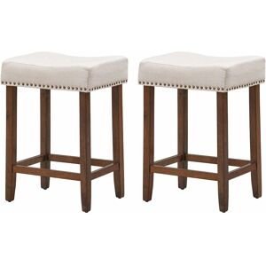 Costway - 2 Tabourets de Bar et Cusine Hauteur 61 cm avec Repose Pieds Assise Rembourrée en Eponge Comfort de Style Rétro pour Bistro, Beige - Publicité