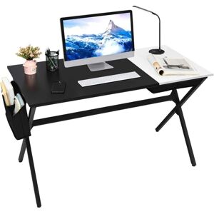 Costway - Bureau avec Plateau Blanc Rabattable 120 x 60 cm, Table d'Ordinateur avec Espace de Rangement Caché, Sac de Rangement Latéral, Postes de - Publicité