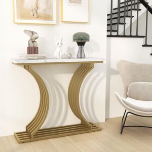 Costway - Console Entree, Table Console en Faux Marbre 100 cm, Design Géométrique Moderne, Cadre en Métal Doré, Kit Anti-Basculement Inclus, pour - Publicité