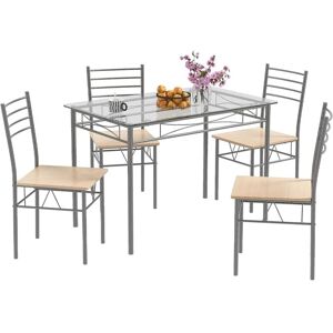 Costway - Ensemble Table et 4 Chaises, Table à Manger avec 4 Chaises, Cadre en Métal, Table Cuisine en Verre pour Salle à Manger, Cuisine, - Publicité