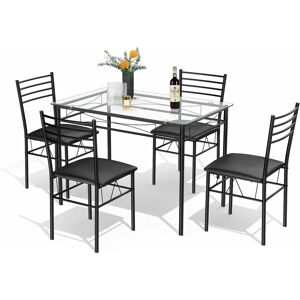 Costway - Ensemble Table et 4 Chaises, Table à Manger en Verre avec 4 Chaises Rembourrées, Cadre en Métal, Noir, pour Salle à Manger, Cuisine, Restaurant, Salon - Publicité